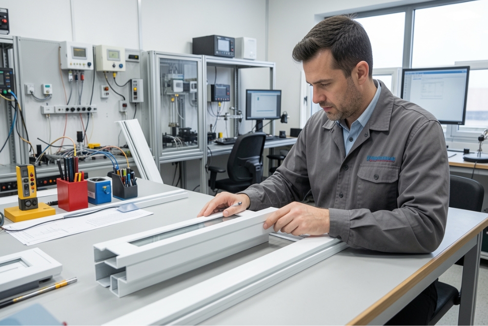 Un técnico inspeccionando ventanas.