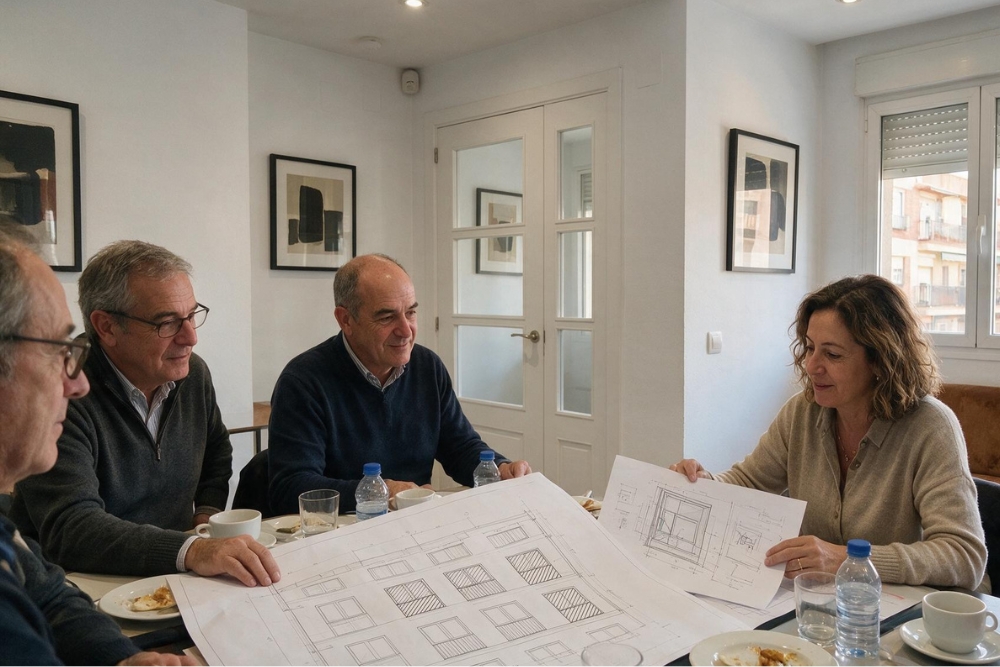 Reunión de vecinos para aprobar una reforma en la fachada del edificio